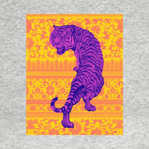 Hong Kong Neon Purple Tiger with Yellow and Orange Floral Pattern - Animal Lover by CRAFTY BITCH